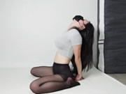 韓國美女瑜伽博主口罩女穿著黑絲色誘你